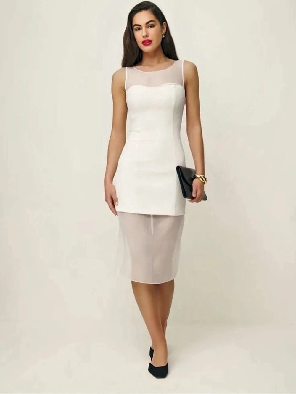 Reformation - Vina Sheer Overlay Dress White Midi Dress; Size 4